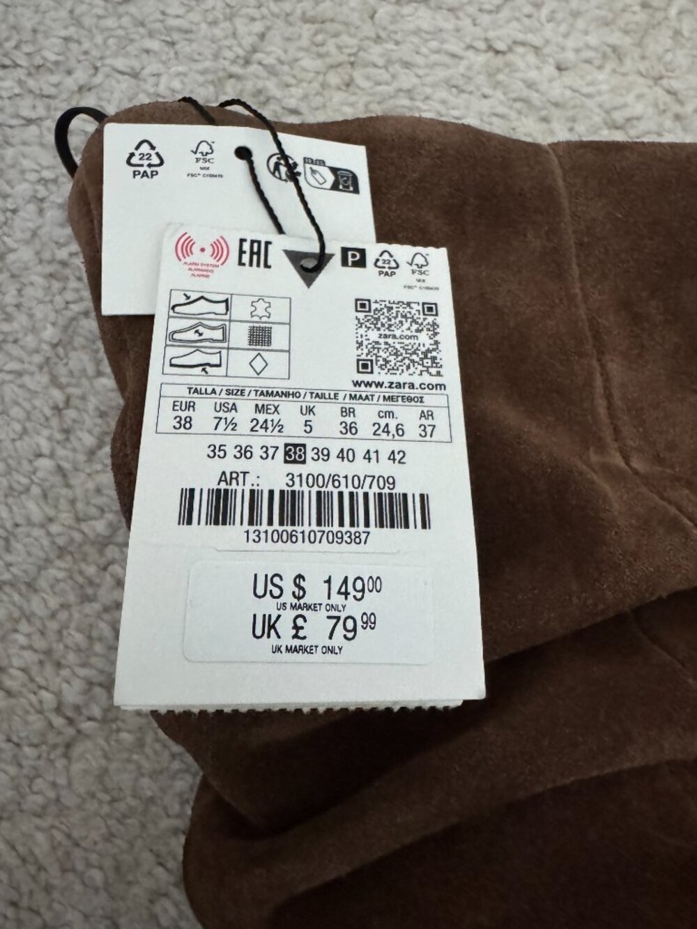 Zara Ruched Split Leather Ankle Boots | Dark Tan Brown | Kitten Heel | NWT - Picture 10 of 15